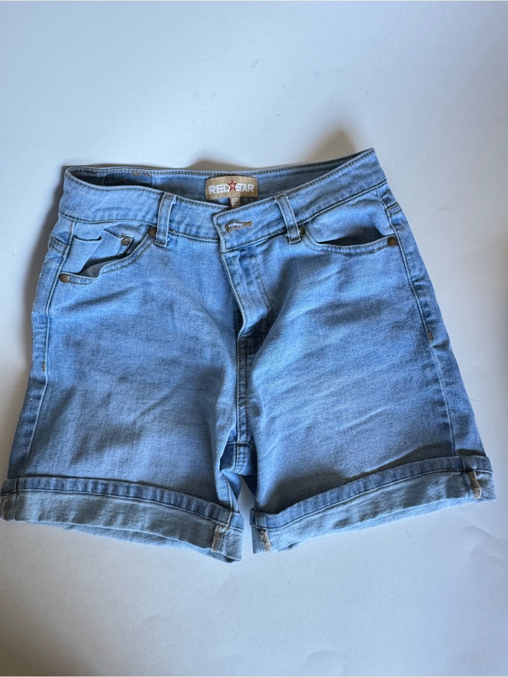 Red Star Light Blue Rolled-Hem Jean Shorts - Women's Denim